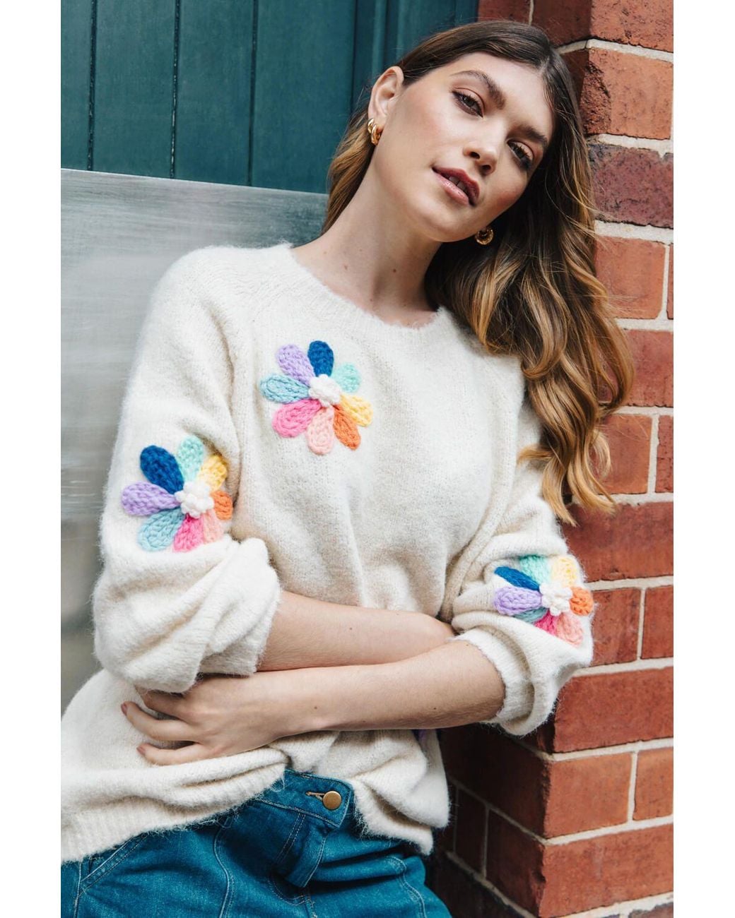Roman Gray Floral Knit Jumper