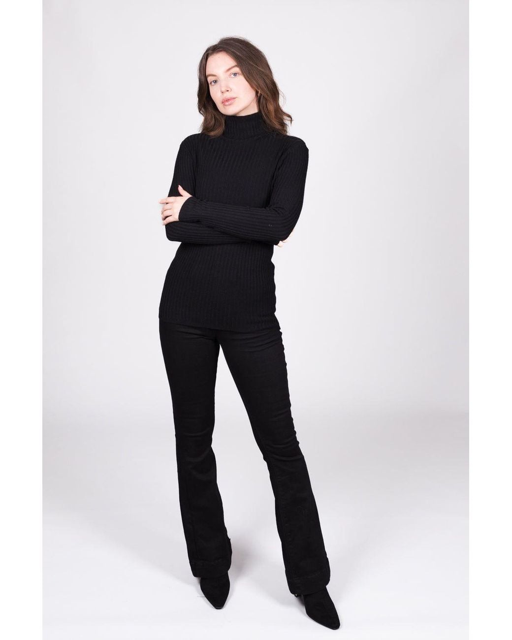 Solo Black Ribbed High-Neck Jumper