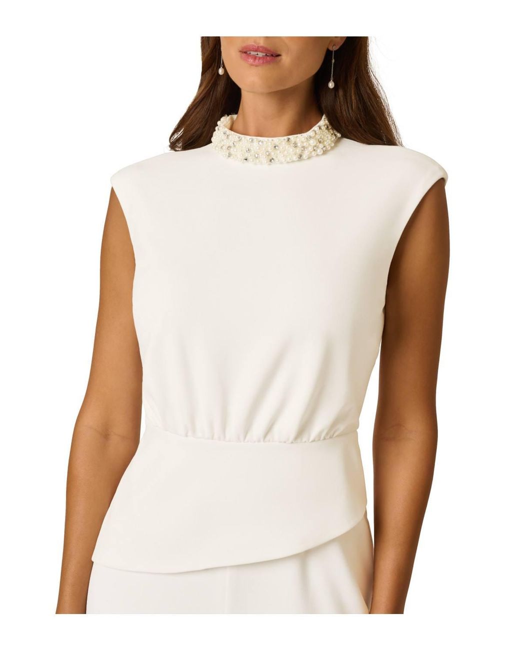 Adrianna Papell White Embellished Crepe Jumpsuit