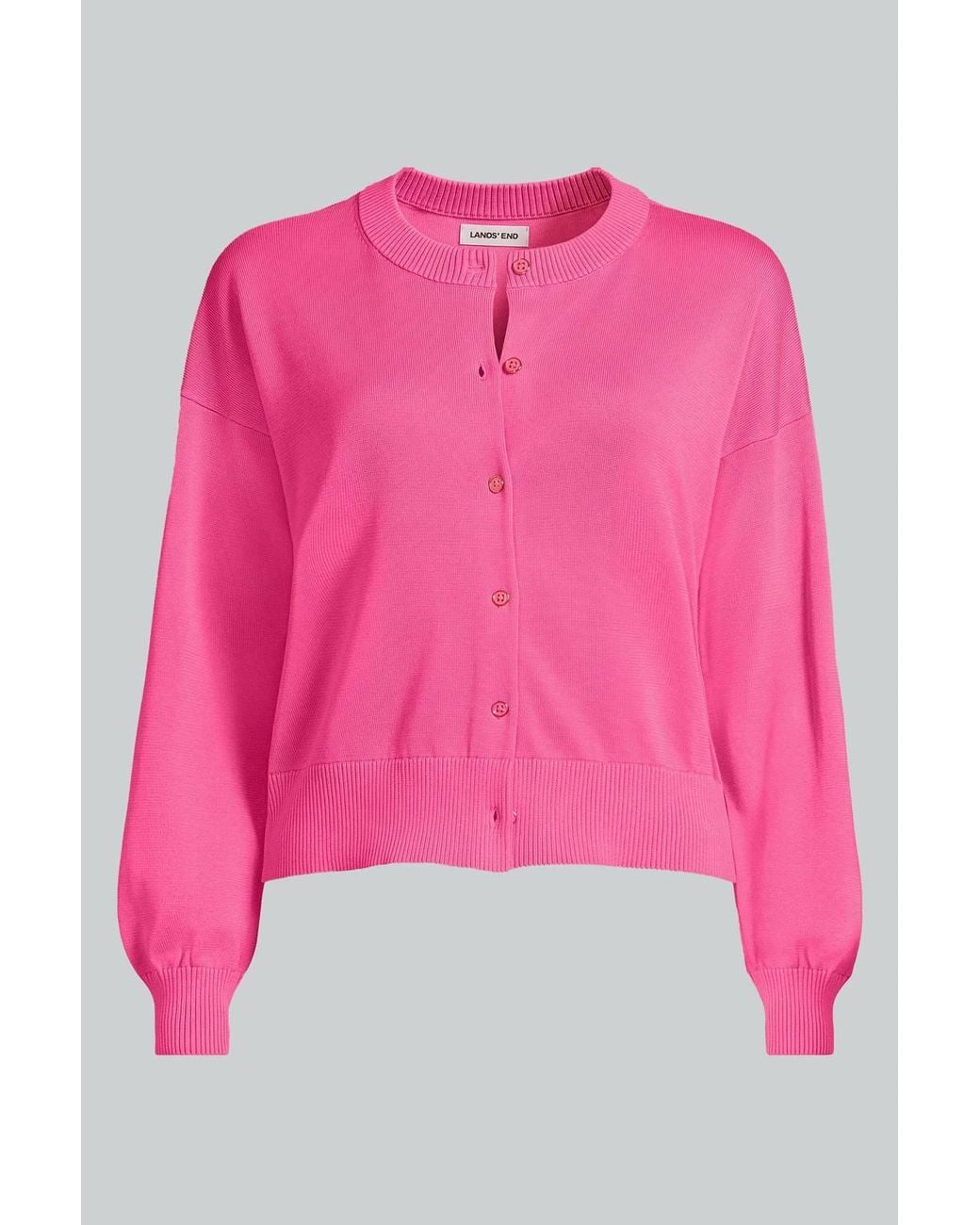 Lands' End Pink Fine Gauge Cropped Cotton Cardigan