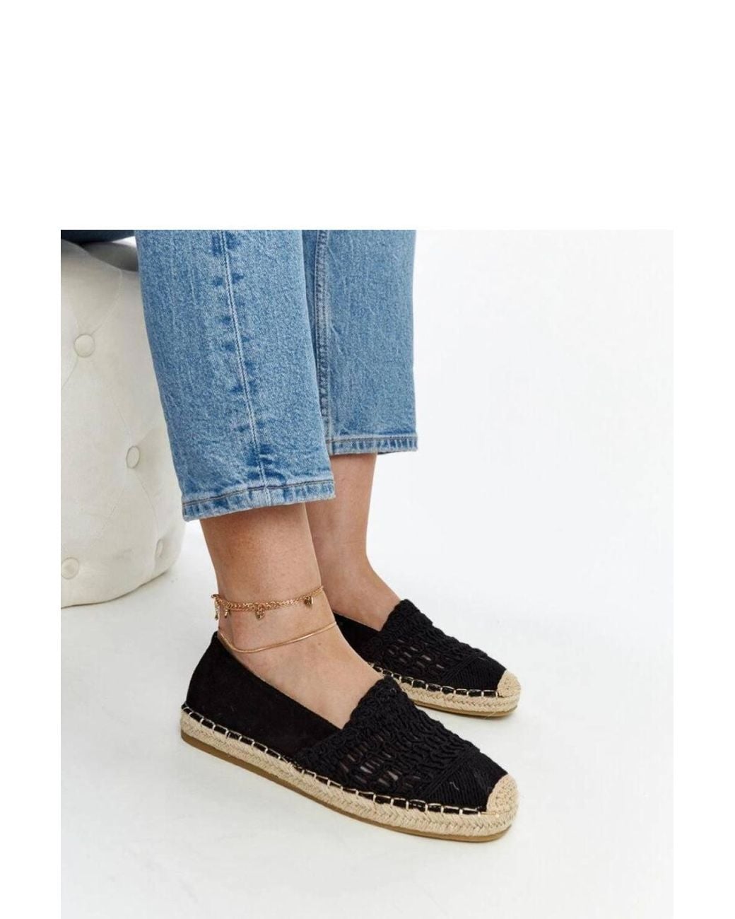 Love Lace Black Lacy Slip On Espadrilles With Rubber Sole Comfort