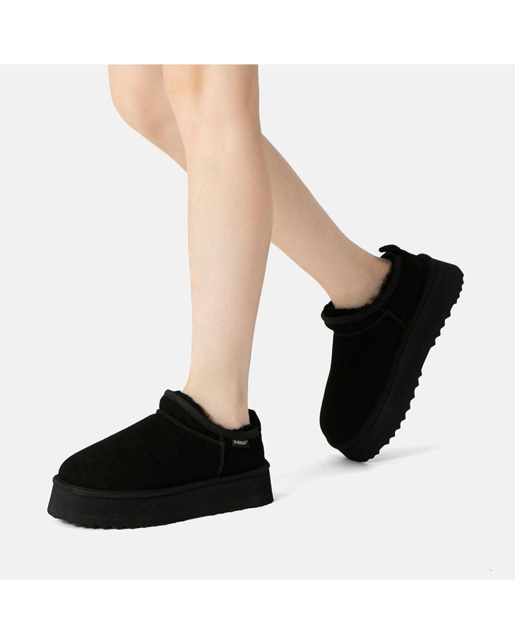 EverAu Australia Black Real Sheepskin Partridge Classic Ultra Mini Platform Boots With Eva Sole