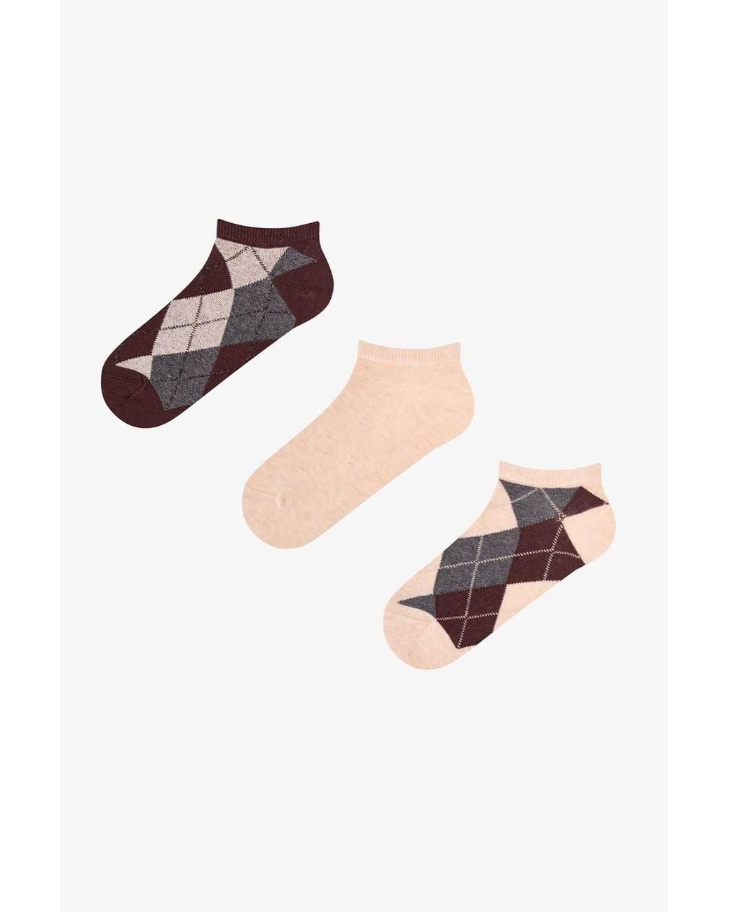 Penti White Shiny Checkered Diamond Pattern Cotton 2-Pack Ankle Socks