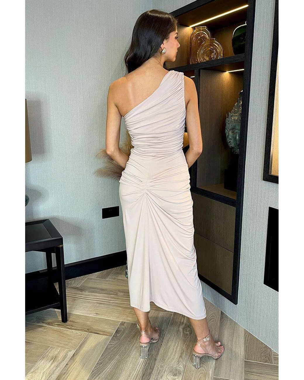 AX Paris Natural One Shoulder Knot Skirt Midi Dress