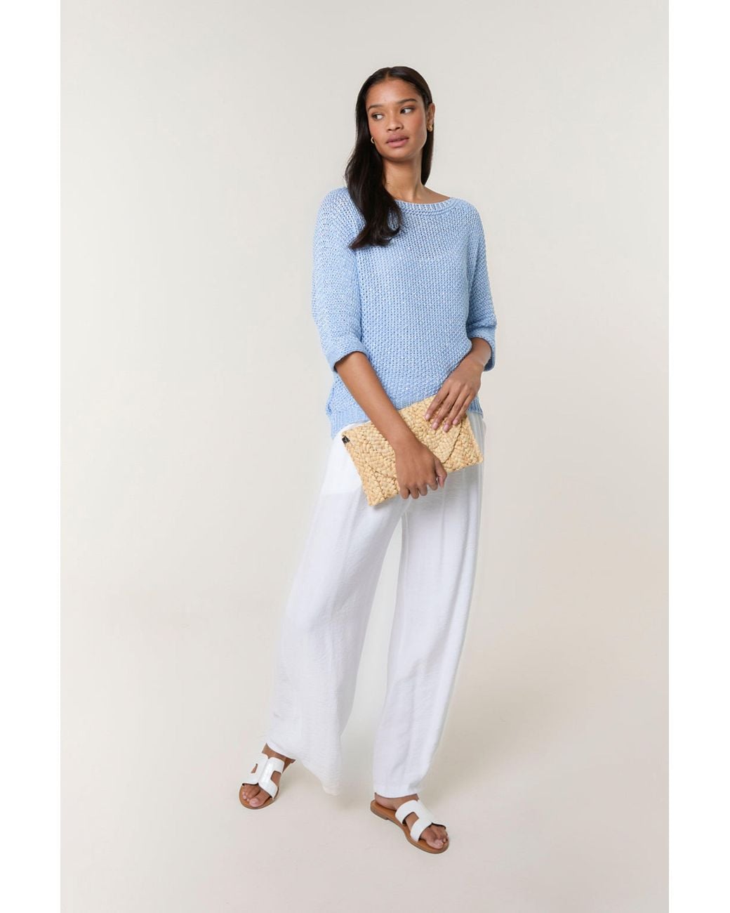 Blue Vanilla Blue Three Quarter Sleeve Round Neck Top