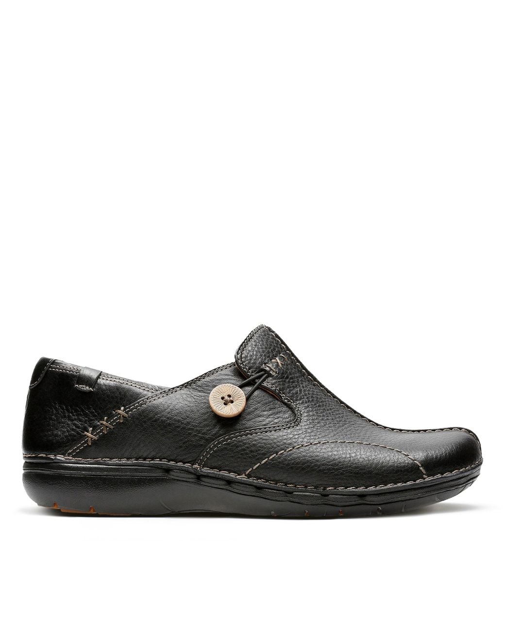 Clarks Black Un Loop Leather Slip Ons