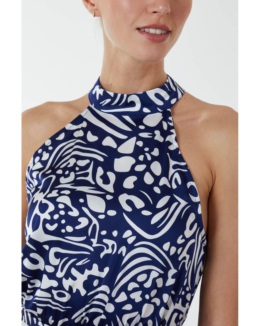 Blue Vanilla Blue Halter Midi Wrap Dress