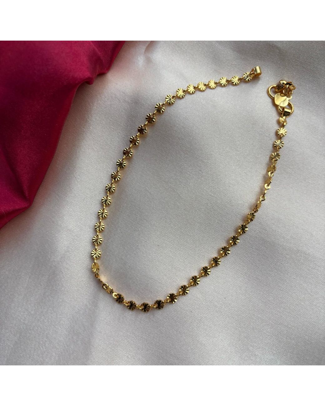 The Colourful Aura Metallic Golden Brass Floral Minimalist Boho Thin Slim Foot Payal Anklet