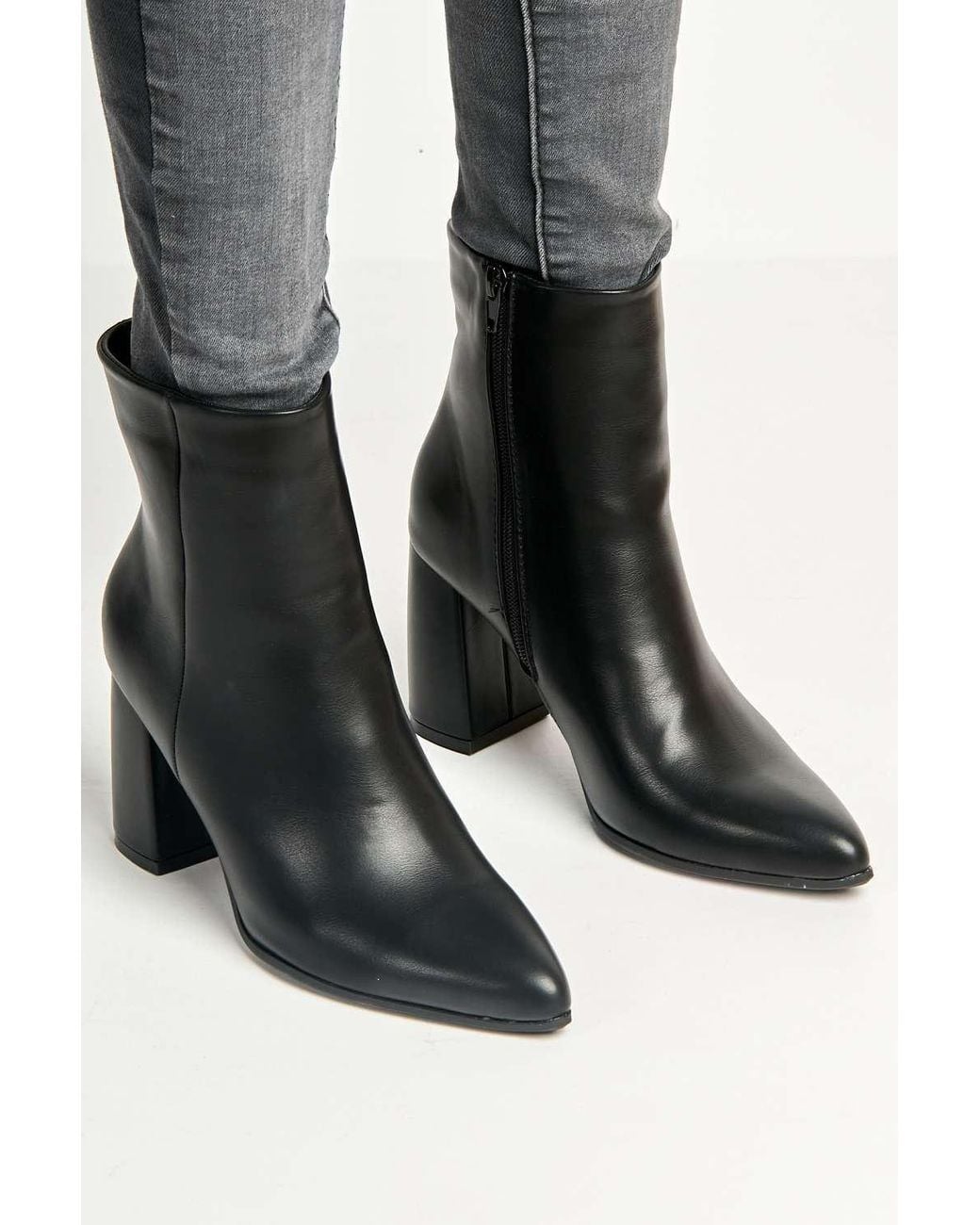 Miss Diva Black Billie Pointed Toe Block Heel Ankle Boots