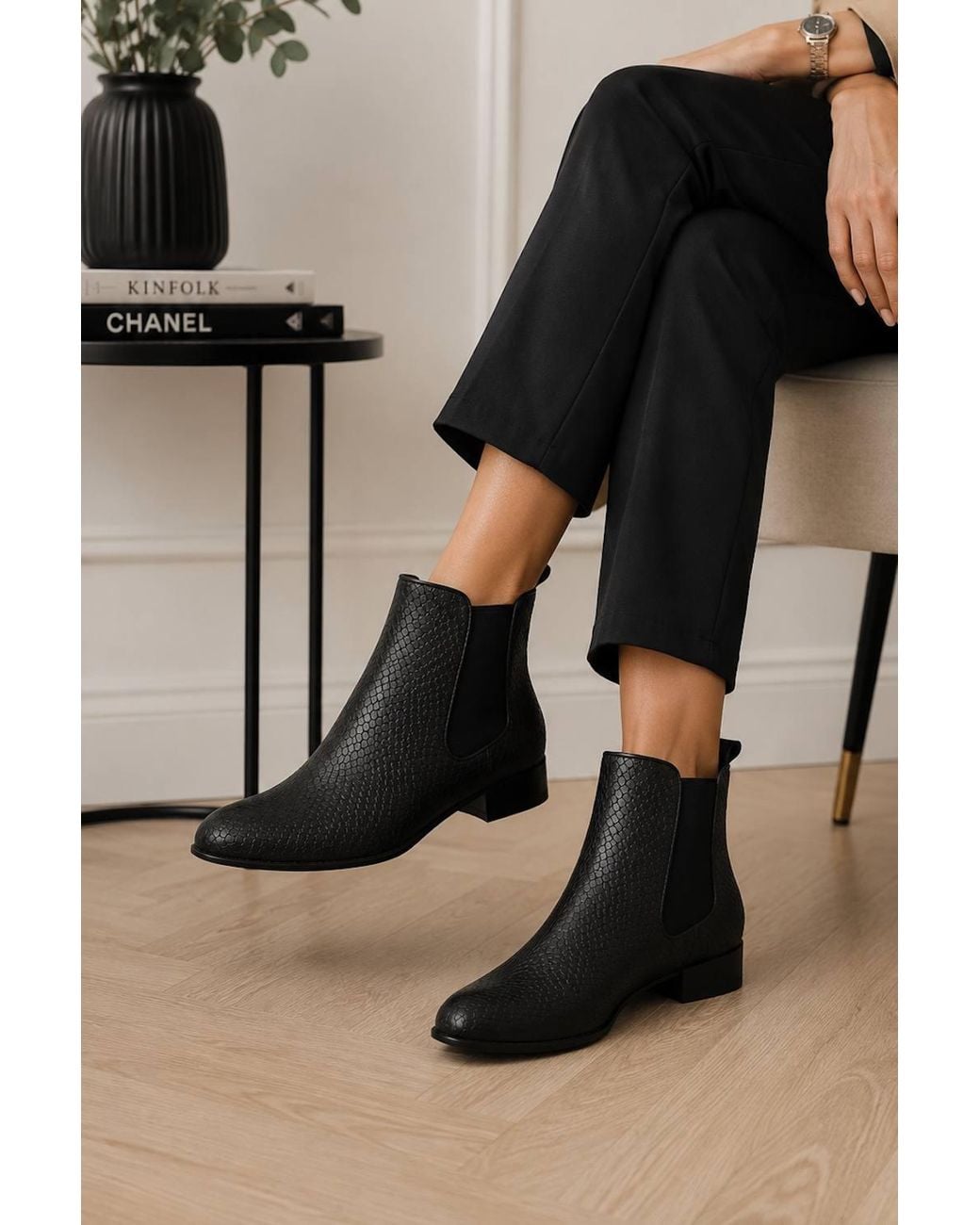 Spot on Black Chelsea Ankle Boots With Low Block Heel