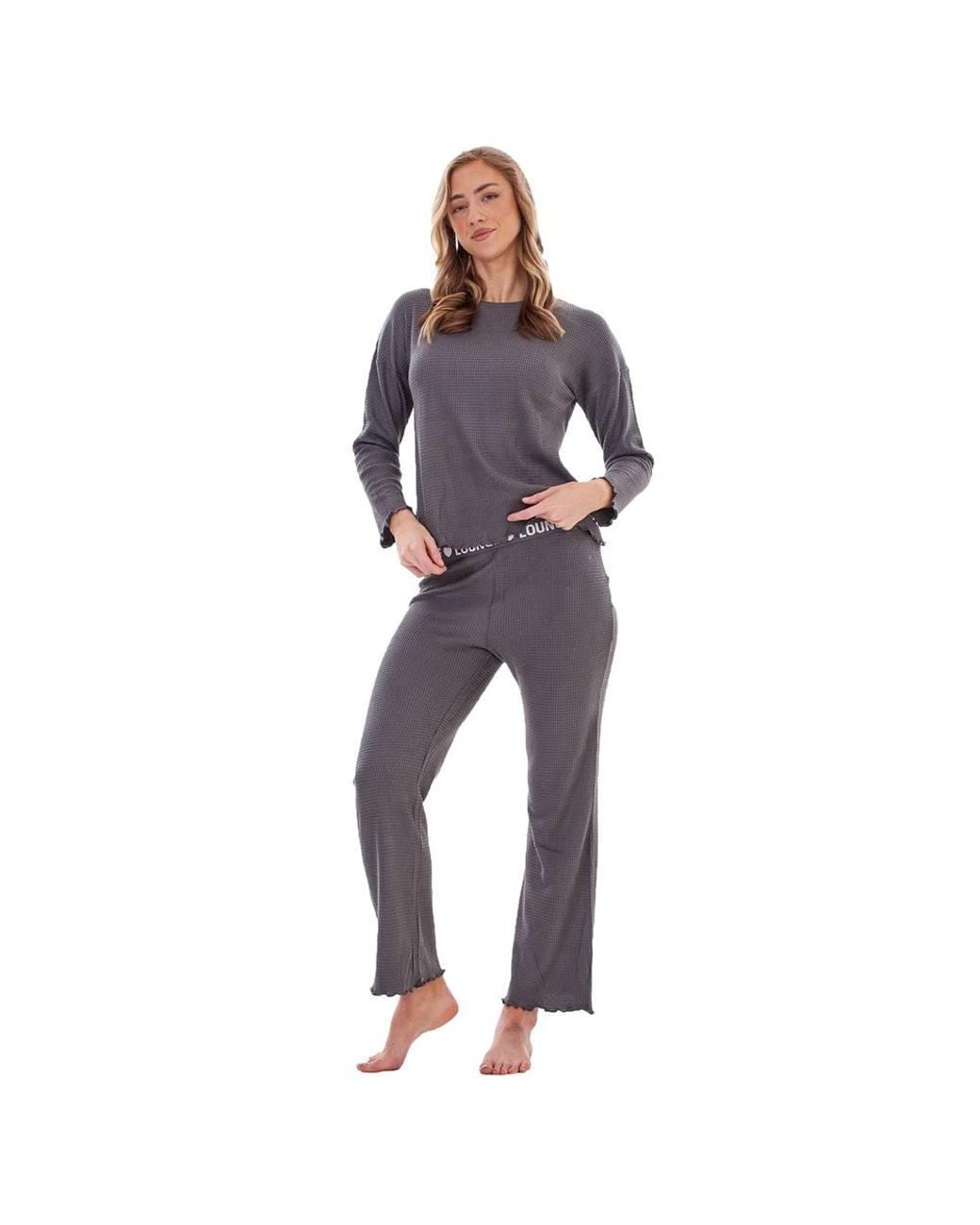 Keanu Blue Waffle Long Pyjama Set