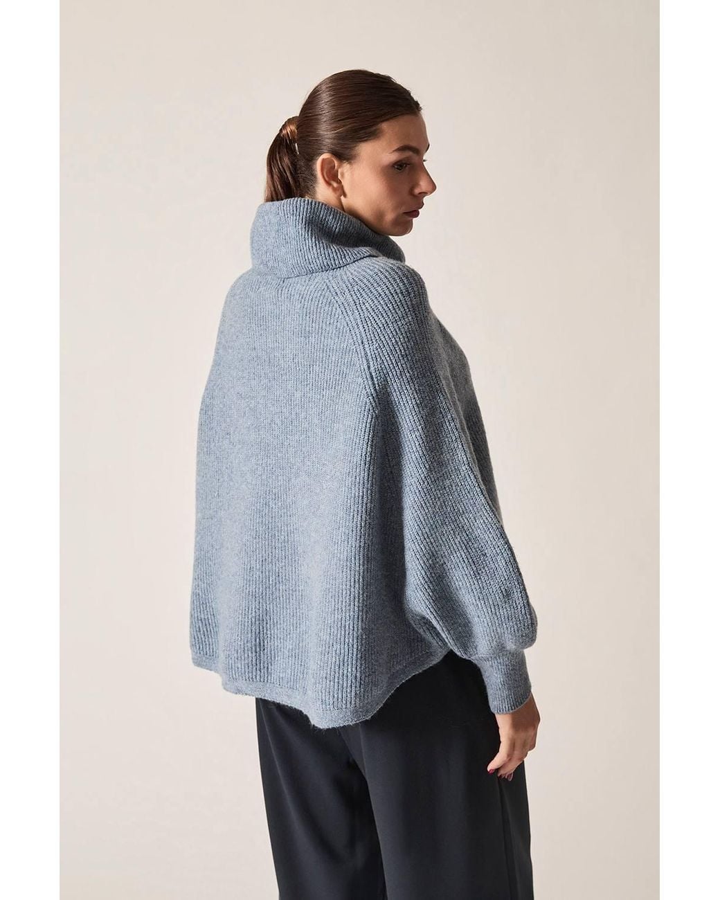 James Lakeland Blue Balloon Sleeve High Neck Jumper