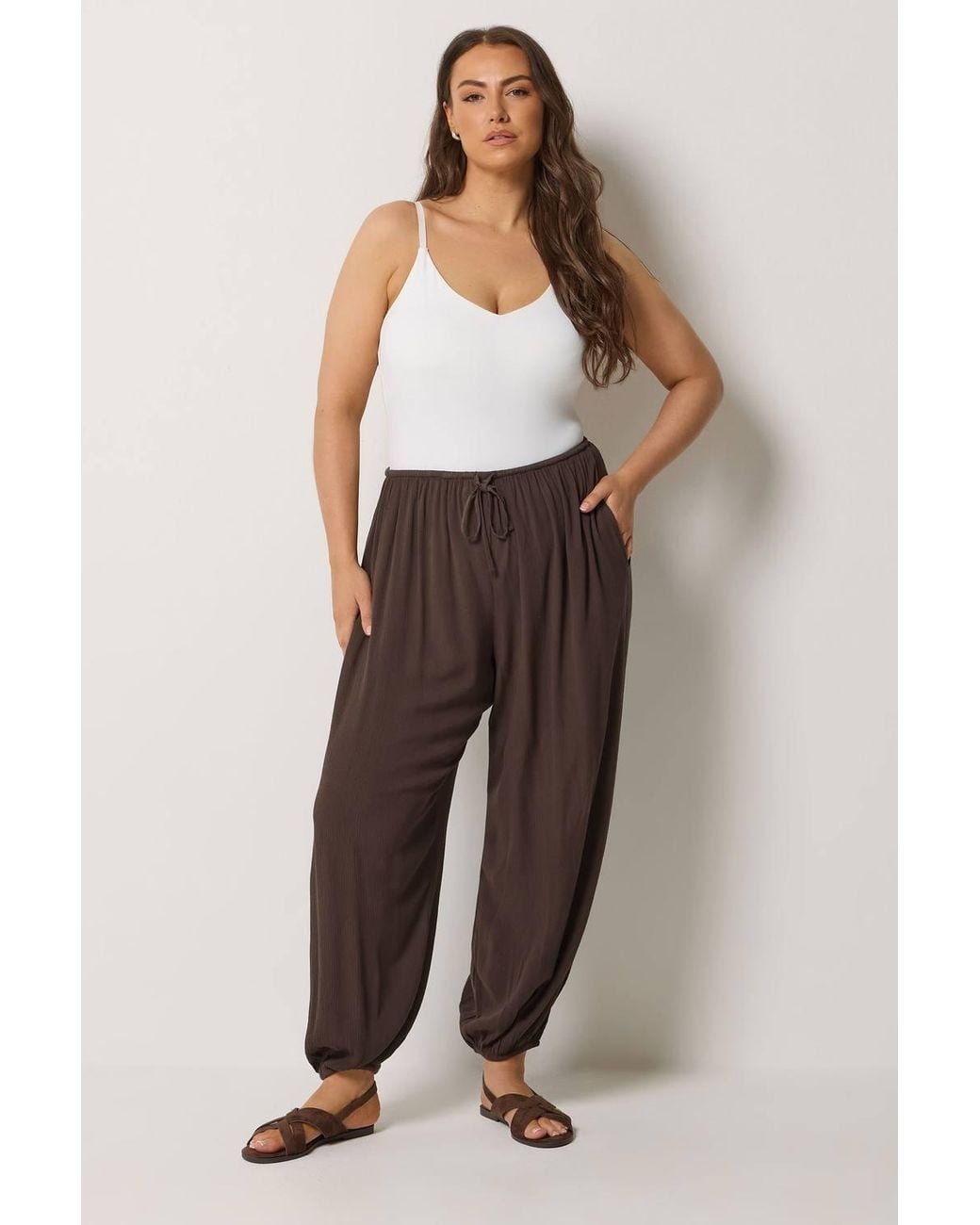 Yours Brown Cuffed Balloon Trousers