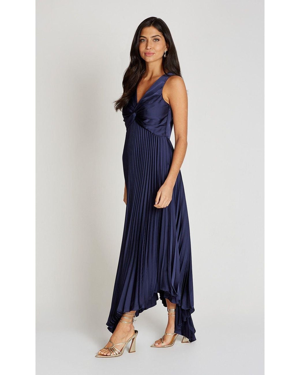 Little Mistress Black Satin Pleated Midaxi Dress