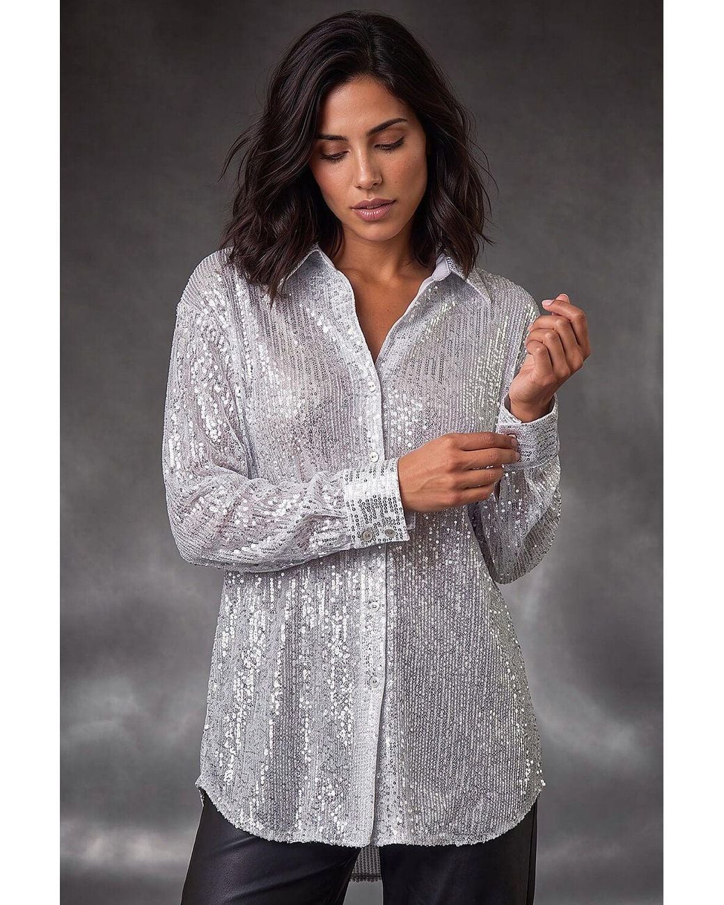 D.u.s.k Gray Sequin Button Through Blouse