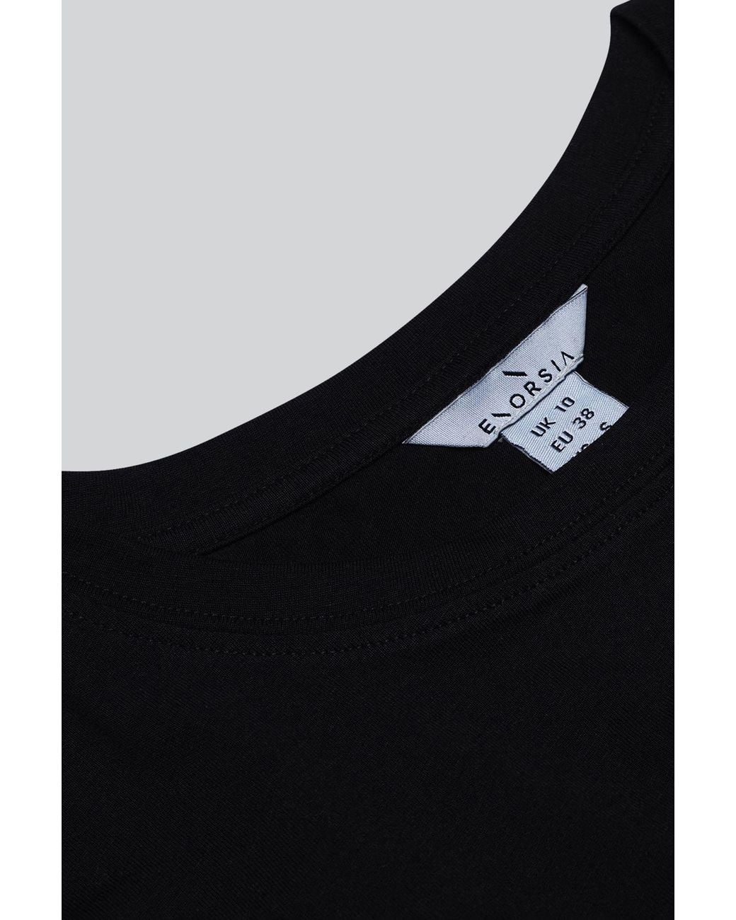 Enorsia Black Combed Cotton Ruched Front Short Sleeve T-Shirt