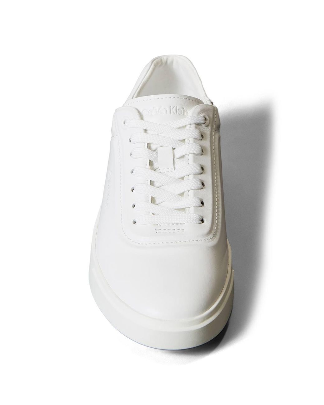 Calvin Klein White Low Profile Oxford Leather Trainers Triple Bright