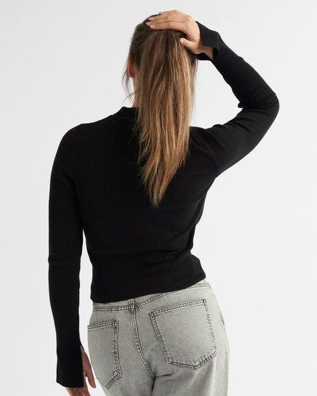 Alse Studio Black Fitted Super Soft Crew Neck Ribbed Jumper