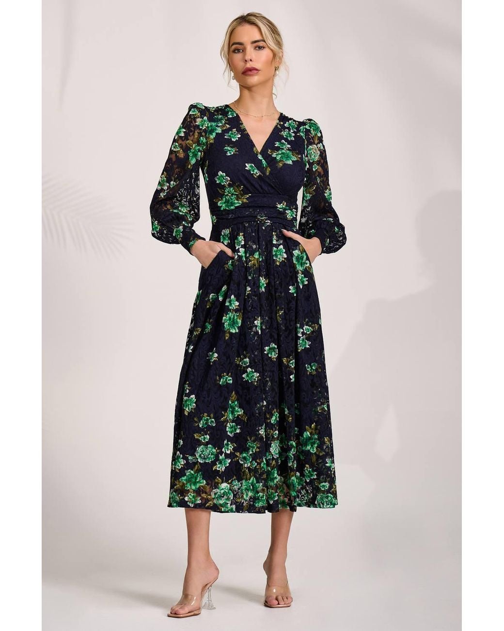 Jolie Moi Multicolor Long Sleeve Printed Lace Maxi Dress