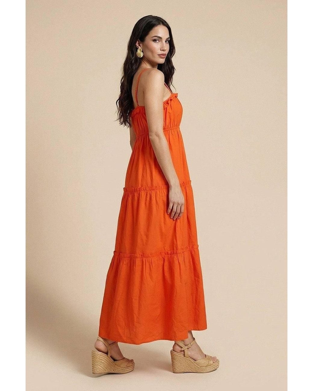 Urban Bliss Orange Ruched Tiered Maxi Dress