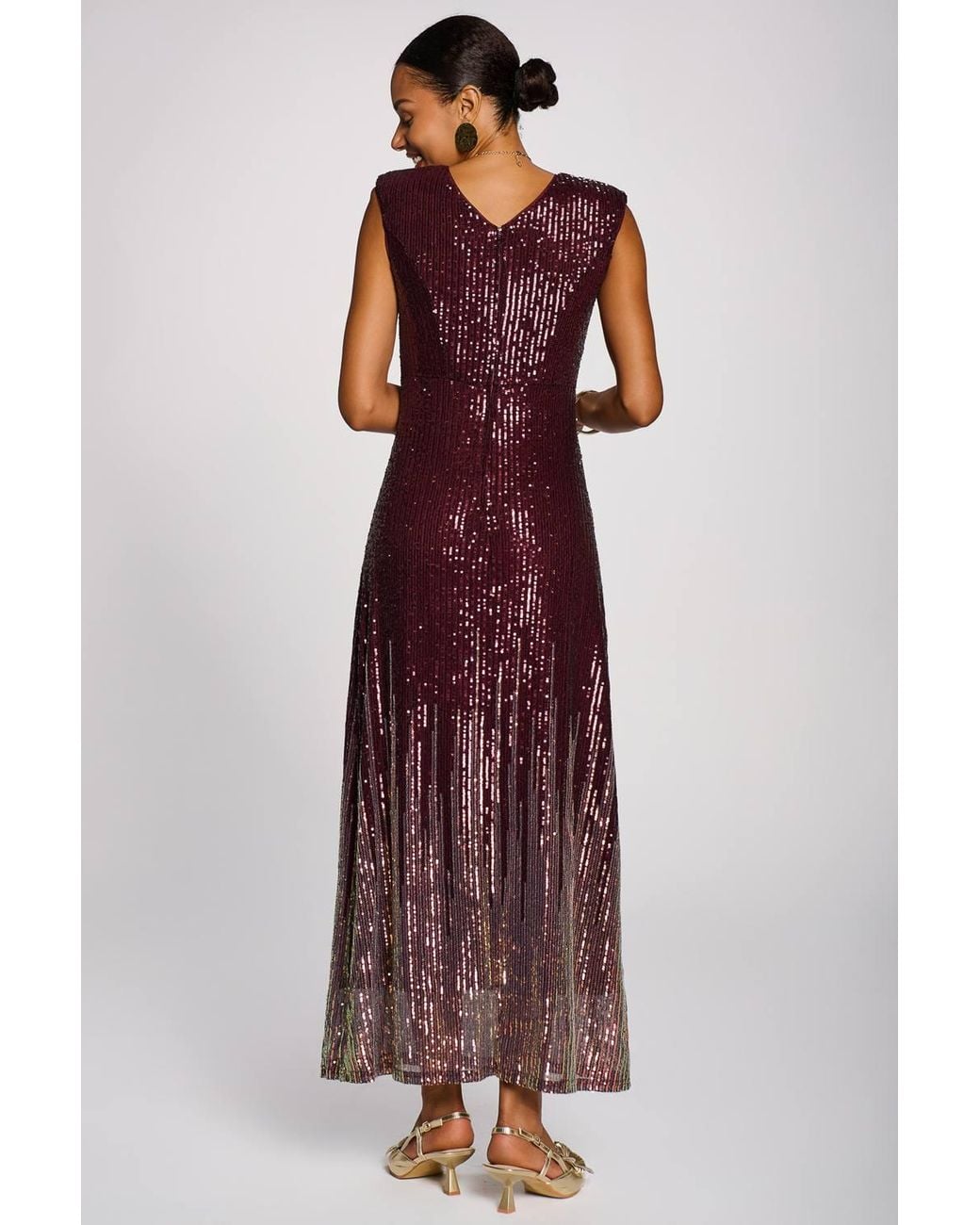 Jolie Moi Purple Multi-Tone Patterned Sequin Maxi Dress