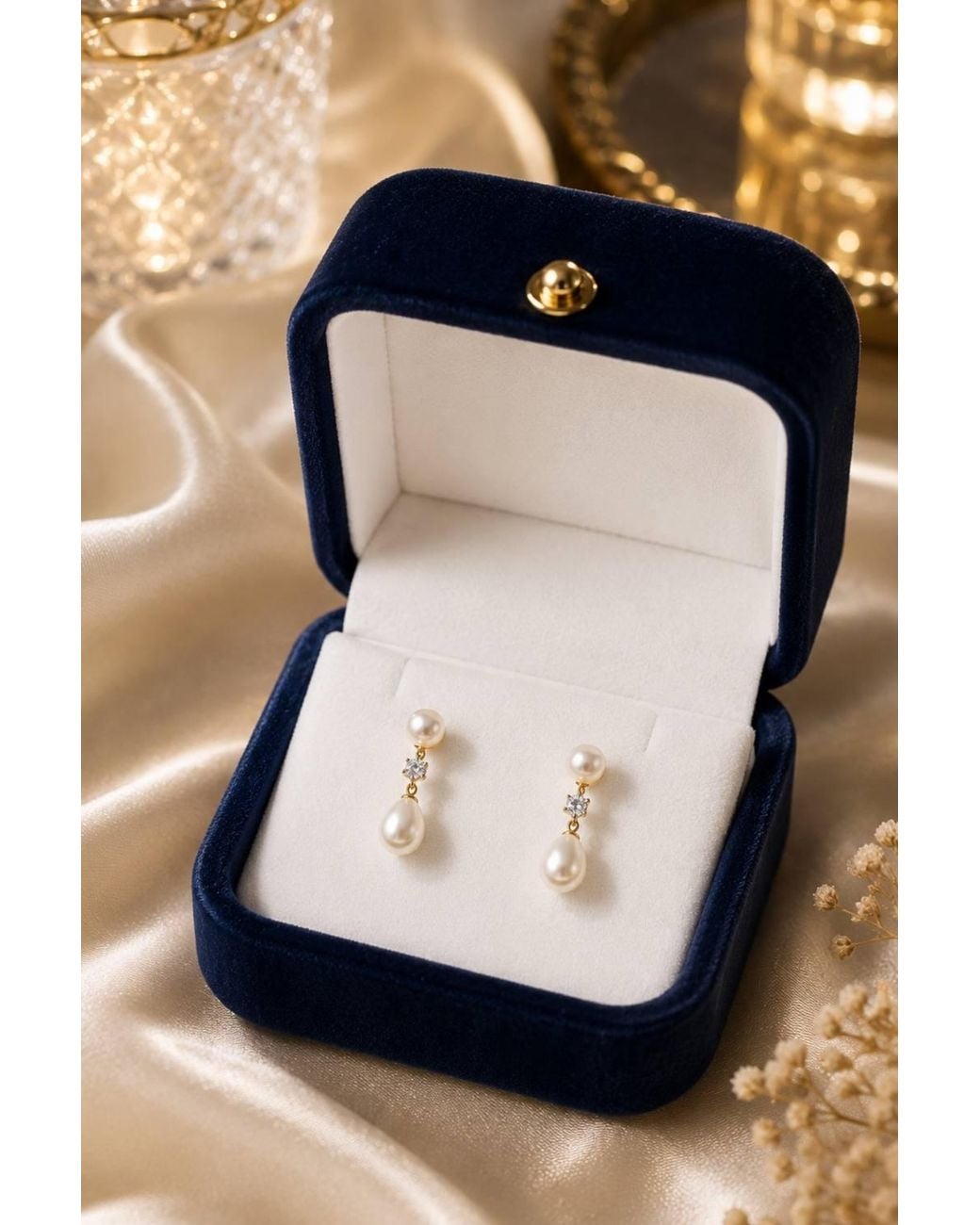 Lovii Brown Lumea Double Pearl Dangle Earrings With Crystal Accent