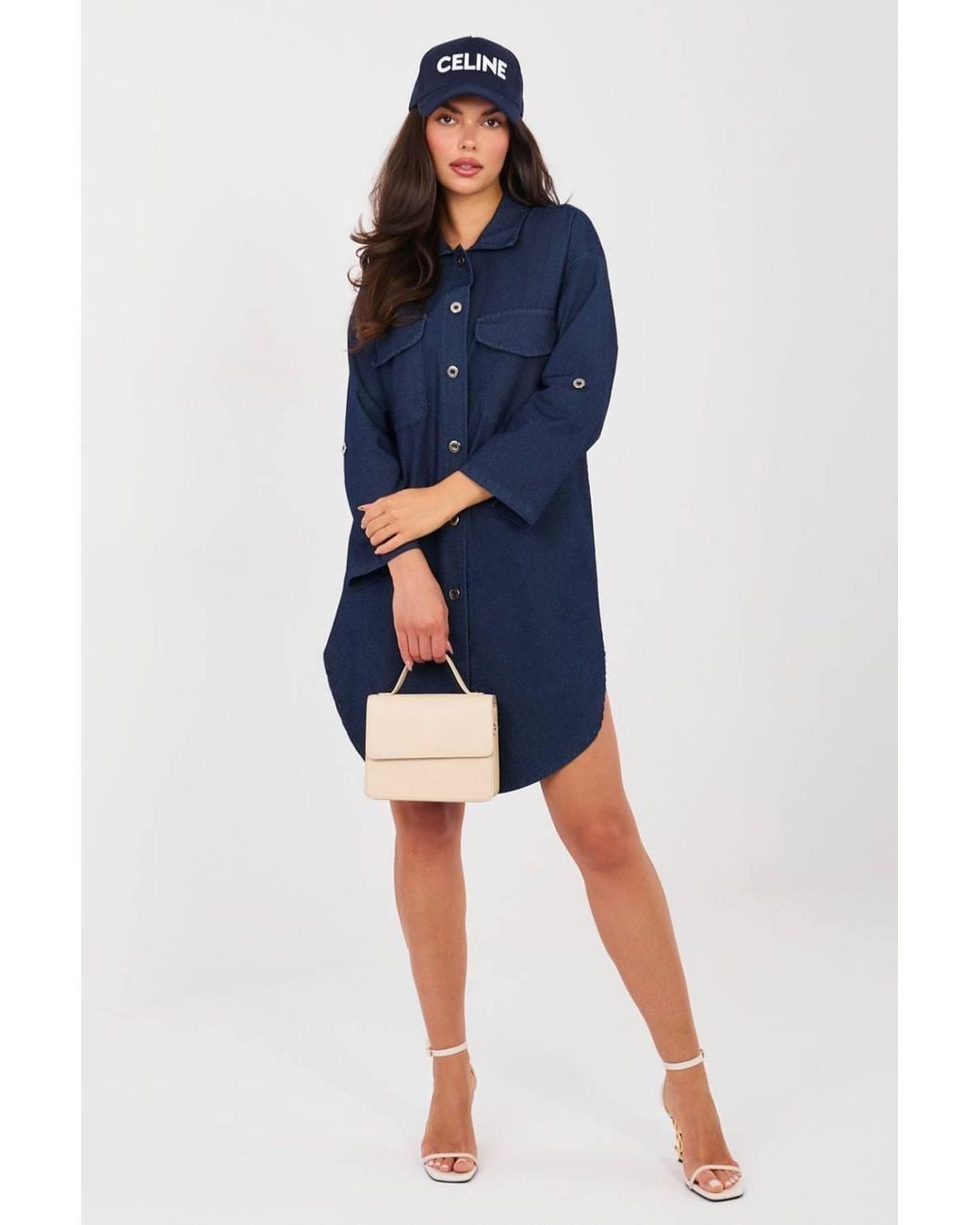 Love Lace Blue Cotton Elastane Shirt Dress With Pockets