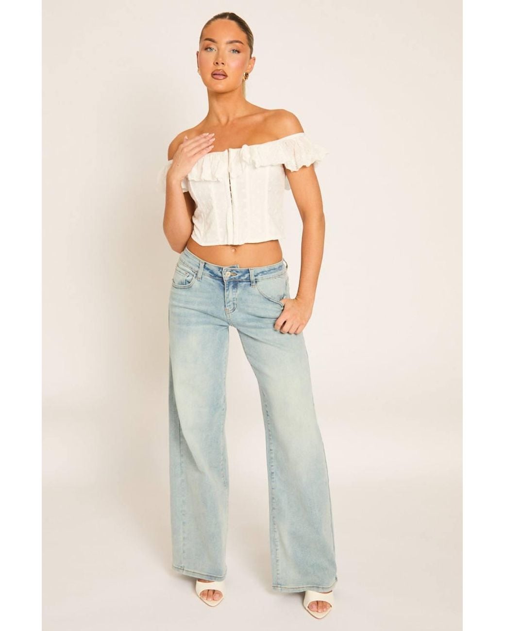 Rebellious Fashion White Bardot Frill Broderie Corset Top