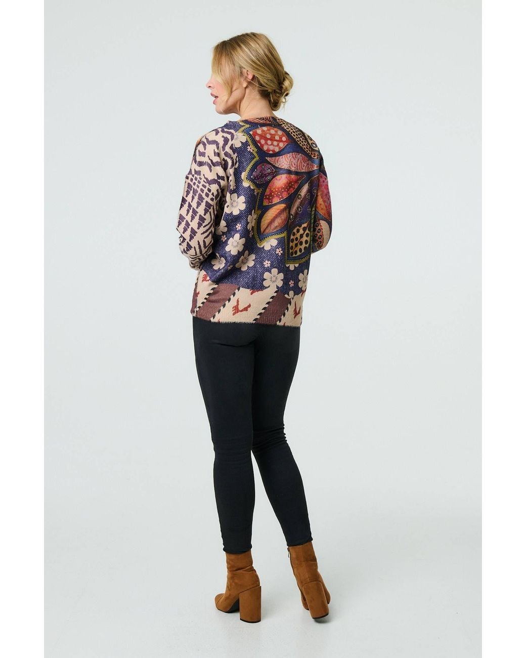 Izabel London Red Leaf Print Drop Shoulder Jumper