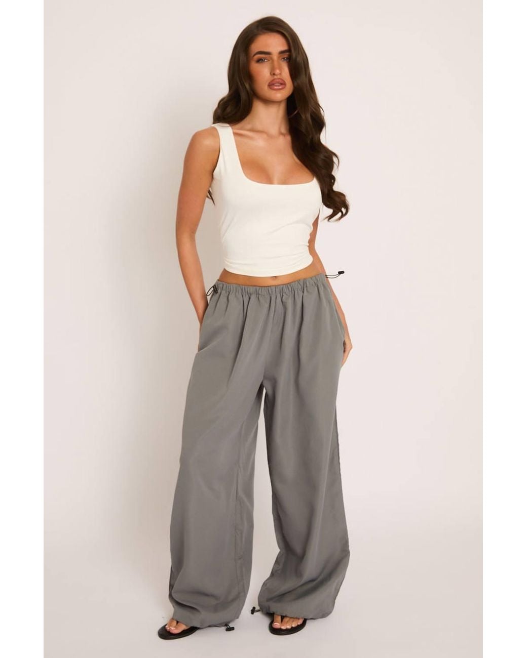 Rebellious Fashion Gray Wide Leg Parachute Trousers
