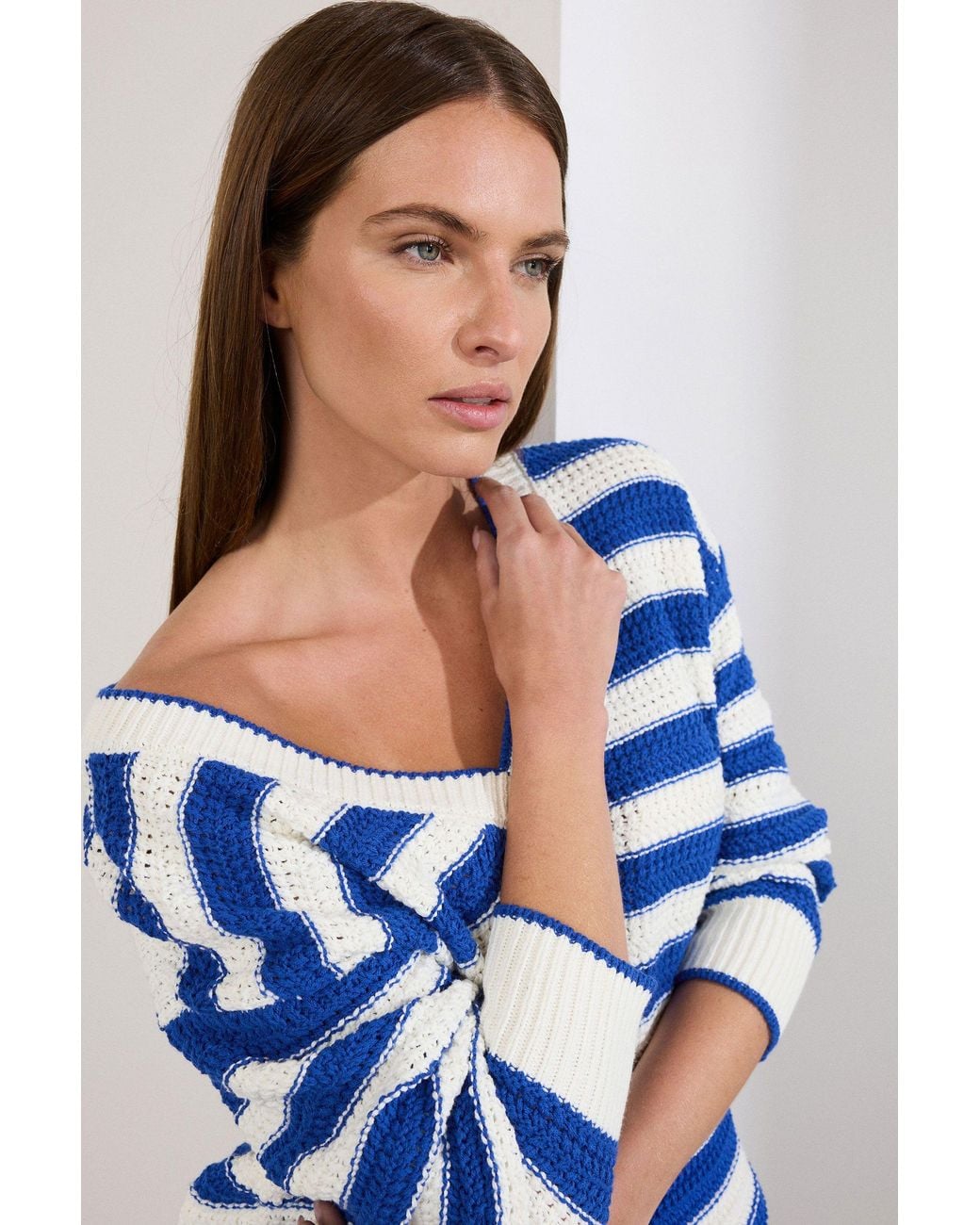 Star by Julien MacDonald Blue Knitted Stripe V-Neckline Jumper