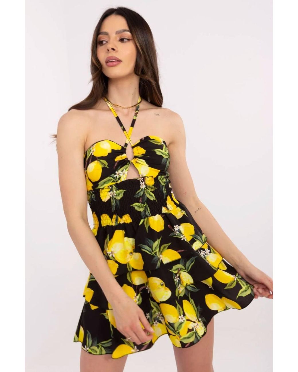 Love Lace Yellow Summer Flared Mini Dress With Built