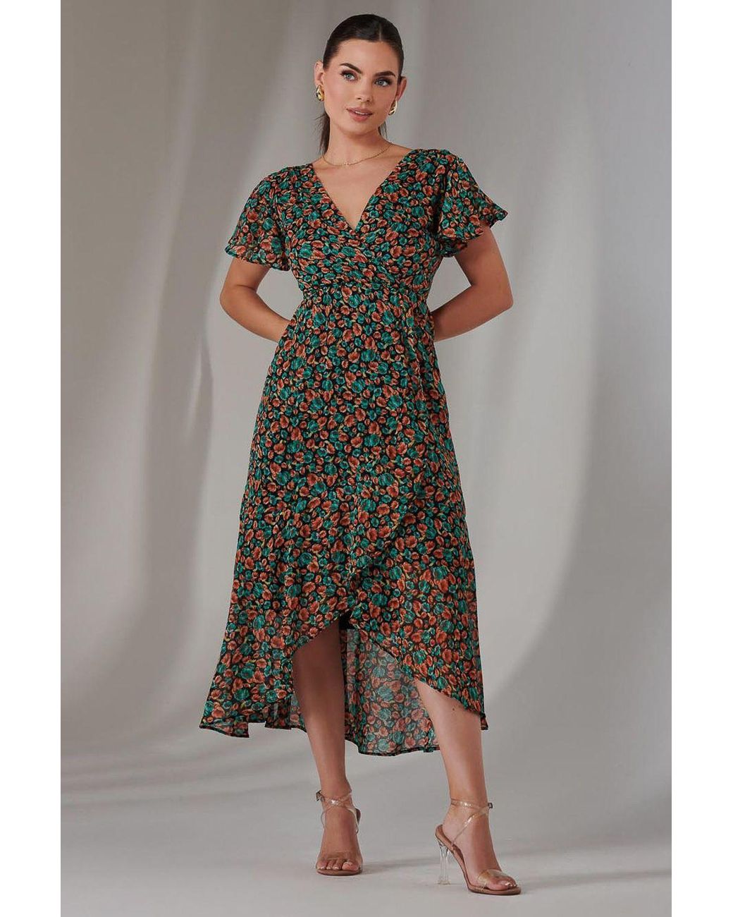 Jolie Moi Brown Petite High Low Midaxi Dress