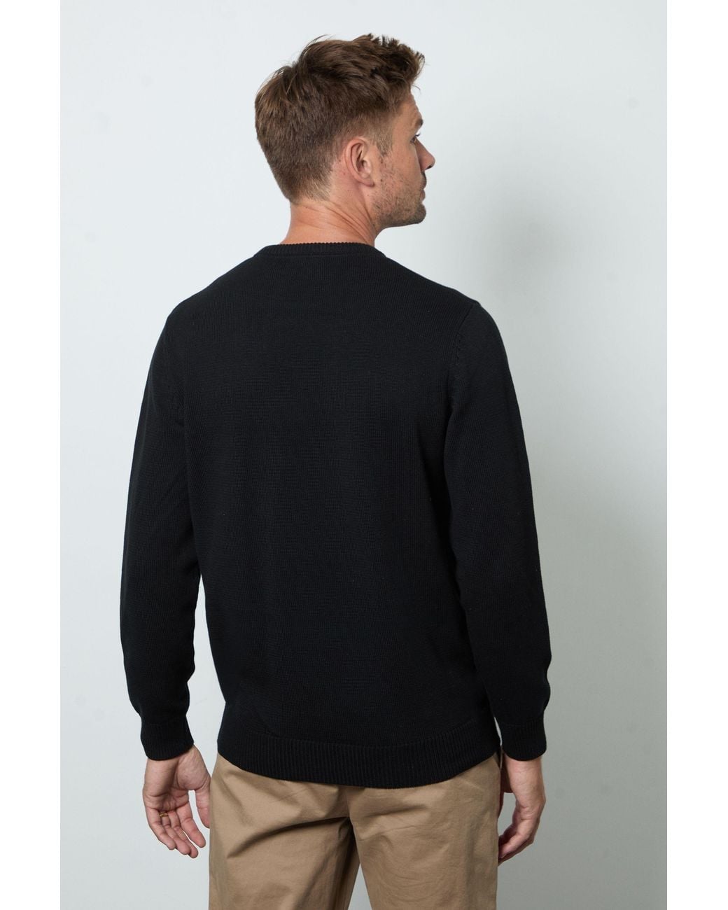 MAINE Black Premium Pure Cotton Crew Neck Jumper for men