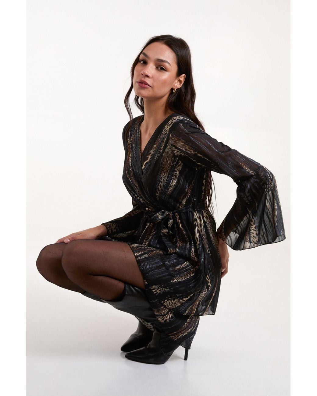 Blue Vanilla Black Metallic Wrap Over Dress