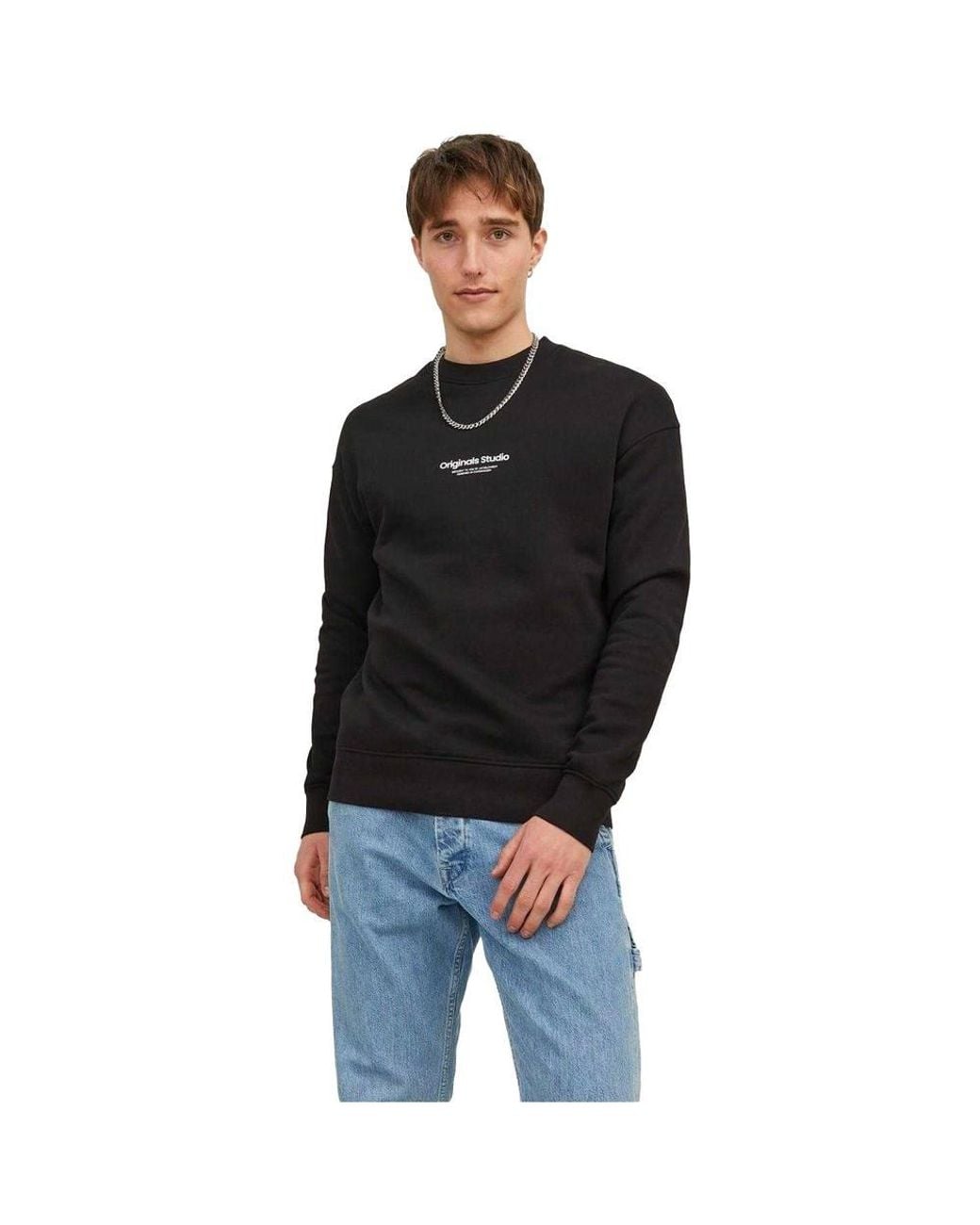 Jack & Jones Black Crew Neck Relaxed Fit Sweatshirt for men
