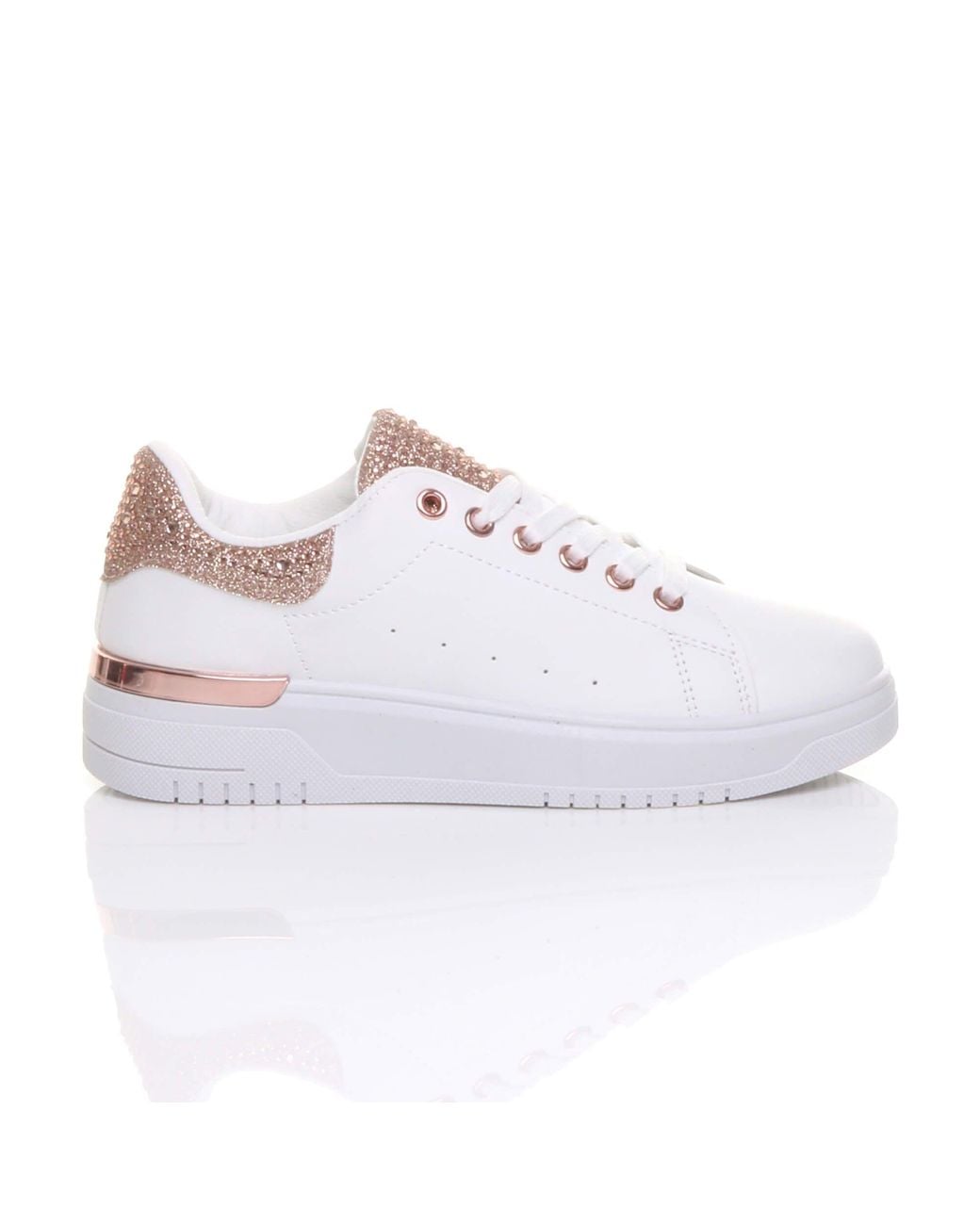 AJVANI White Flat Heel Diamante Sparkly Trainers
