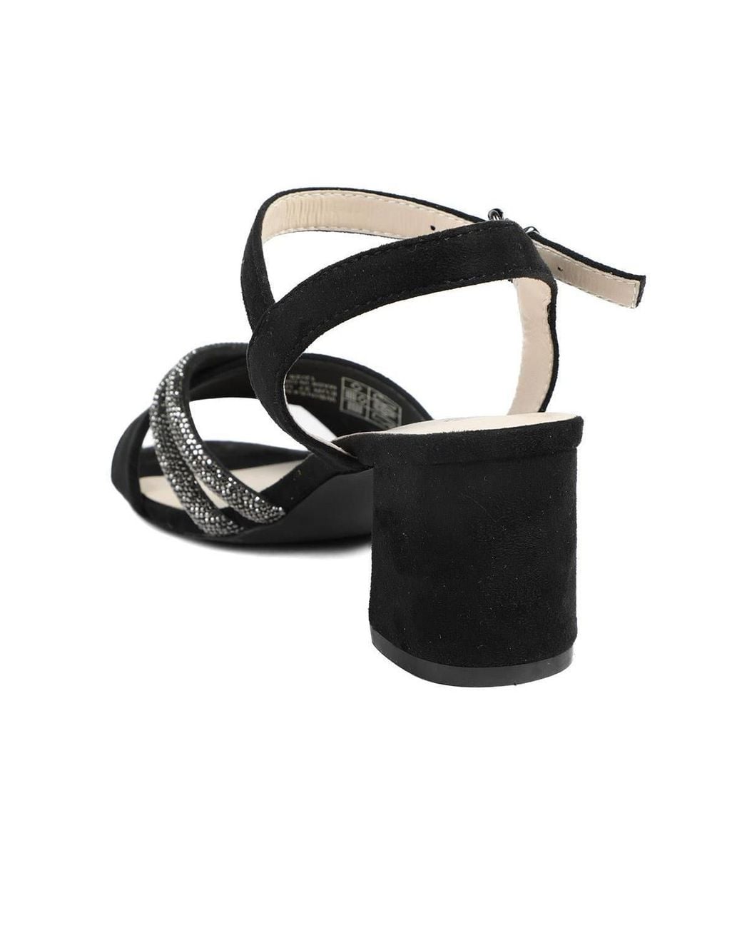 Pavers Black Block Heel Embellished Toe Sandals