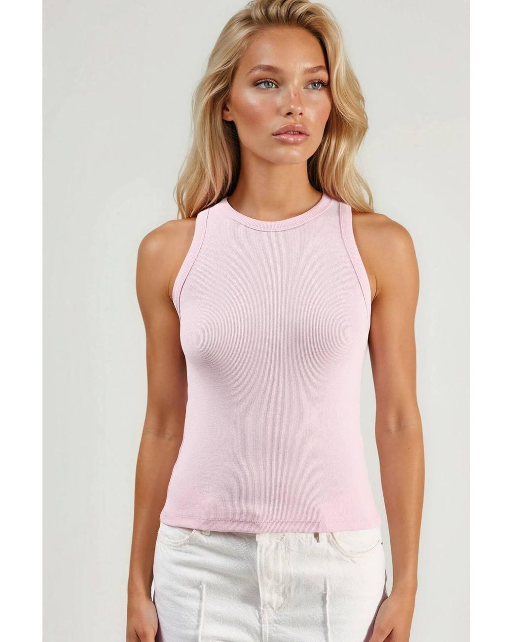 Busem Pink Ribbed Cotton-Blend Tank Top