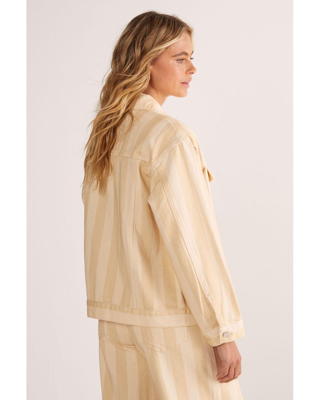 Nasty Gal Natural Pinstripe Denim Jacket