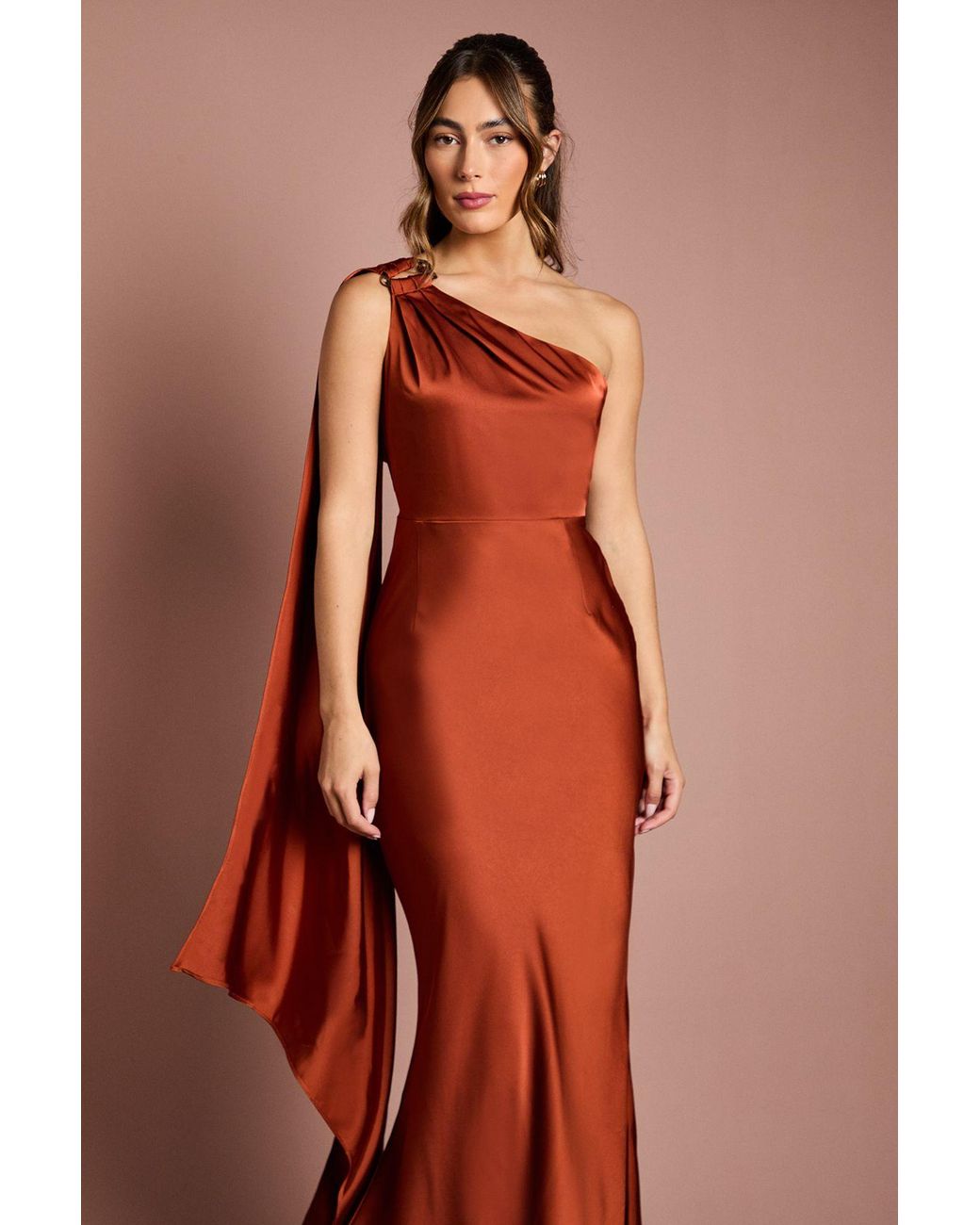 Coast Multicolor One Shoulder Satin Maxi Bridesmaid Dress With Trim