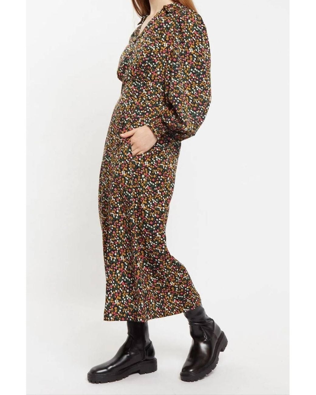 Louche Brown Jussi Dippy Ditsy Print Midi Shirt Dress