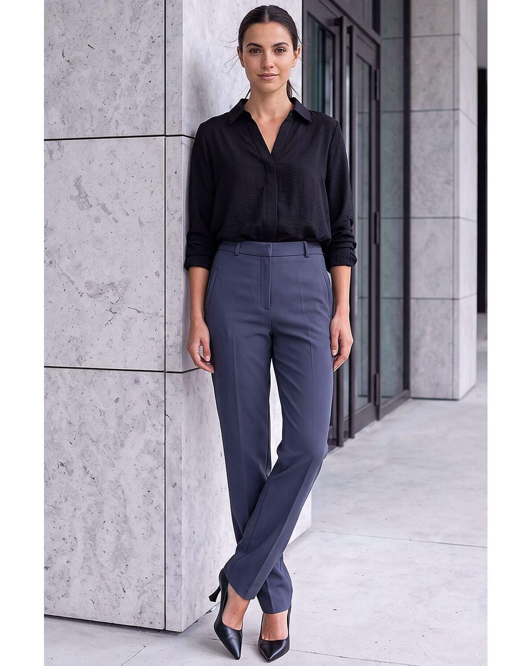 Roman Blue Long Straight Leg Stretch Trouser