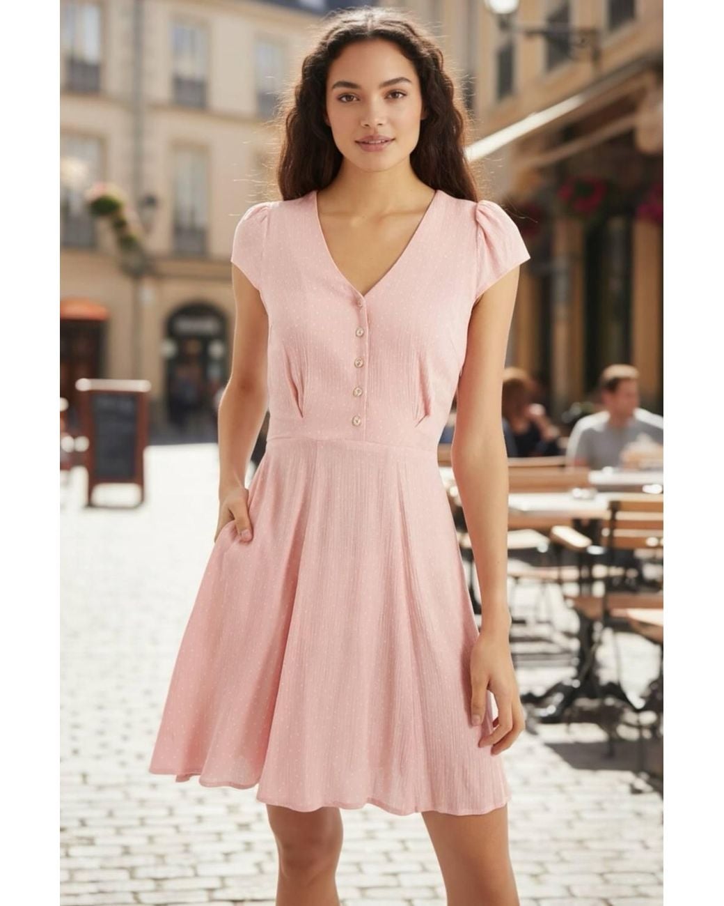 Louche Pink Cathleen Mini Petite Dot Tea Dress