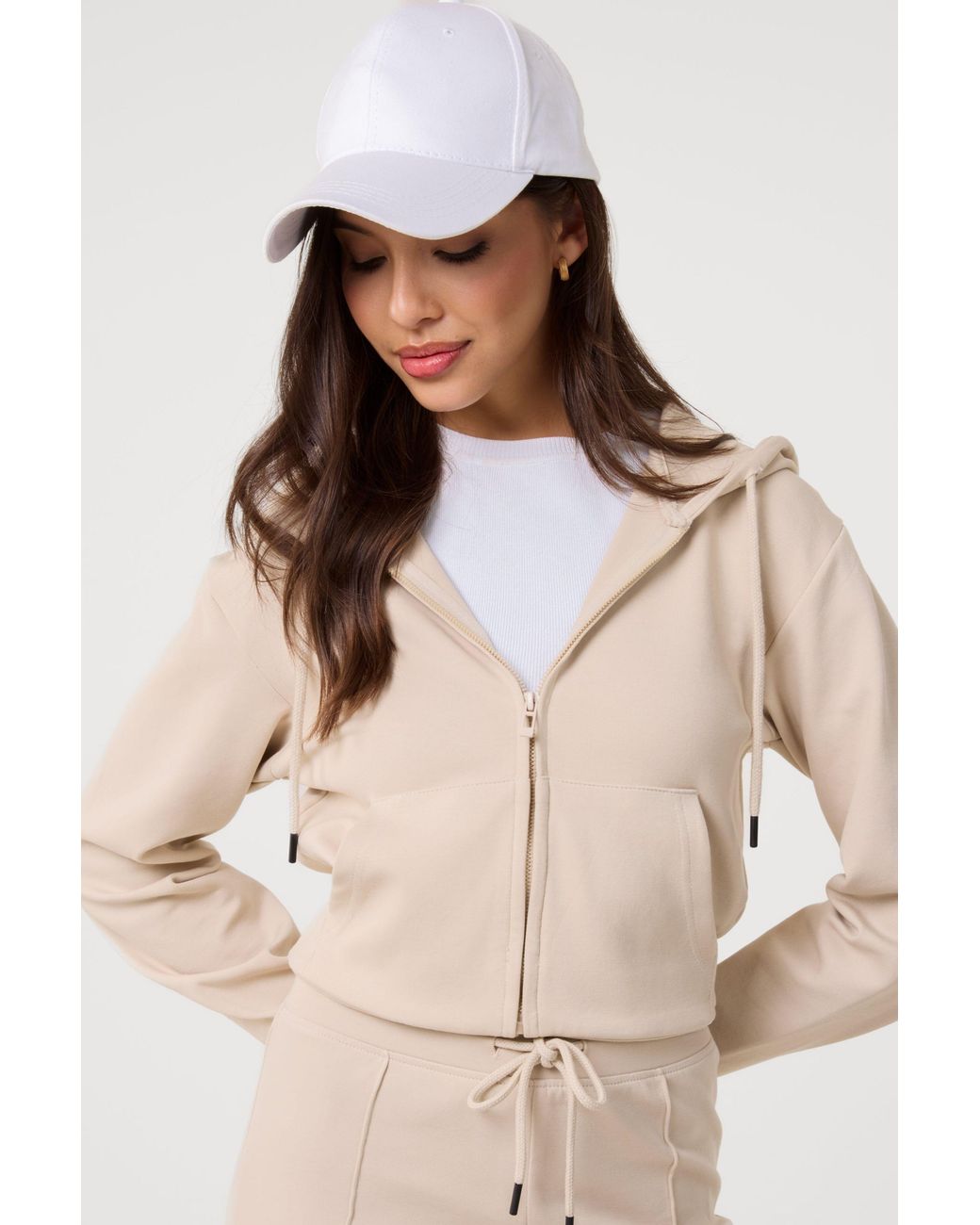Pink Vanilla Natural Zip Up Cropped Hoodie