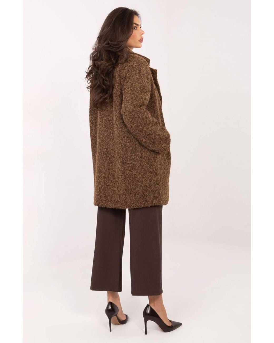 Love Lace Brown Textured Button Front Coat With Detachable Brooch