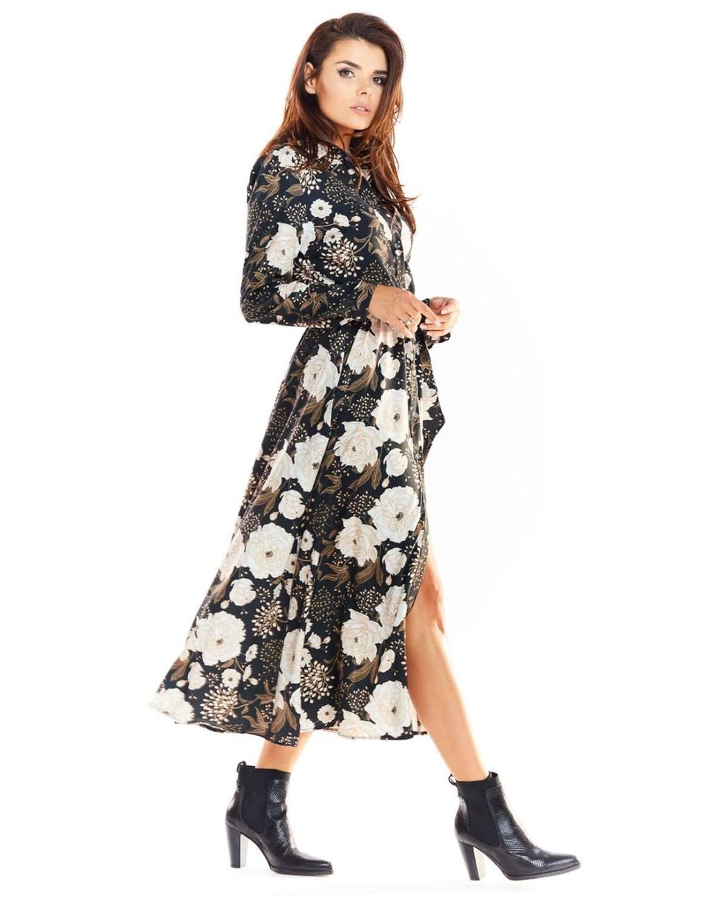 Love Lace White Winter Printed Long Sleeve A-Line Dress