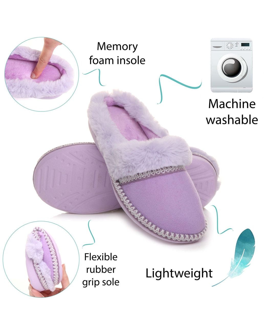 AJVANI White Flat Faux Fur Mules Comfort Slippers