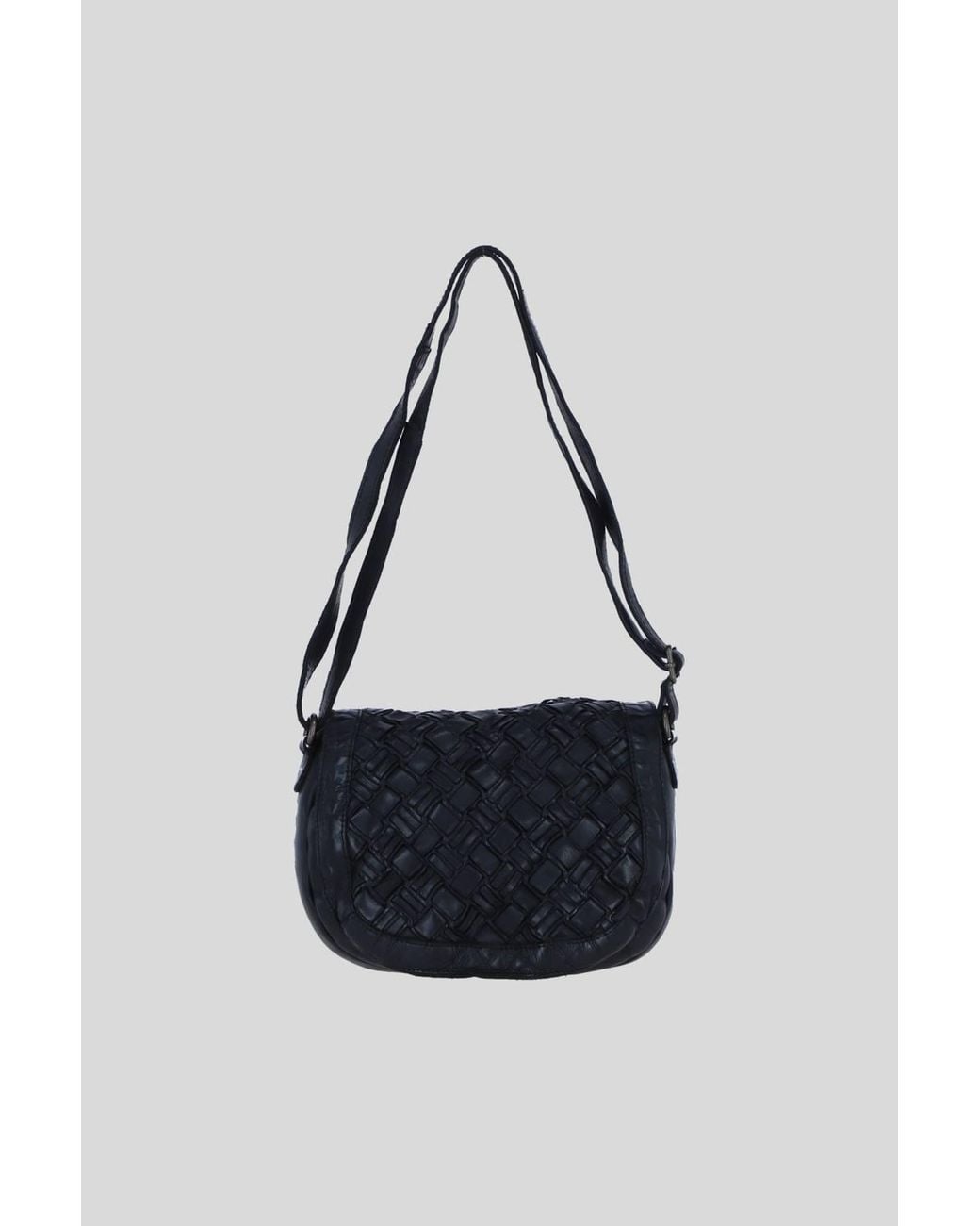 Ashwood Leather Blue Leather Woven Design Flapover Crossbody Bag With Adjustable Strap