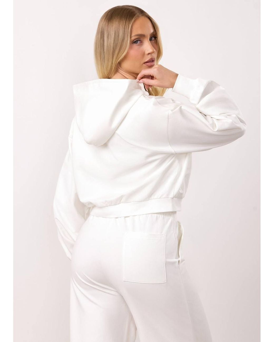 Gym King White Cropped Full Zip Hoodie Lightweight Loopback